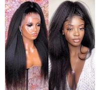 Pelucas 13X6 Lace Front Natural Yaki Pelucas Humanas Naturales Mujer Largas Pelucas Pelo Naturales 100% Human Hair Wigs Kinky Straight Pelucas De Pelo Humano Remy 22 Pulgadas Lace Wig 180% Density