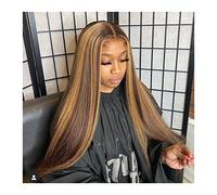 Pelucas 180% de densidad resalta pelucas de pelo humano miel marrón rubio ombre ñre hueso recto 30 pulgada peluca brasileño completo bob bob hd lace frontal peluca Cabello Natural(Color:22inches)