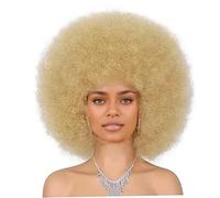 Pelucas afro cortas de los años 70 para mujeres negras, peluca afro rizada sintética de aspecto natural, pelucas peludas y hinchables para discoteca, fiesta, cosplay, uso diario, doradas..