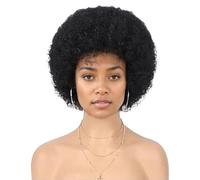 Pelucas afro cortas de los años 70 para mujeres negras, peluca afro rizada sintética de aspecto natural, pelucas peludas y hinchables para discoteca, fiesta, cosplay, uso diario, negro..