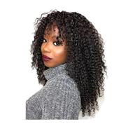 Pelucas afro rizadas con flequillo for mujer, sin encaje, densidad 180, cabello virgen brasileño, for usar y llevar, sin pegamento(20 inch)