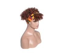 Pelucas afro rizadas cortas con flequillo y diadema, peluca sintética con turbante for cosplay.(Light brown)