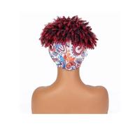Pelucas afro rizadas cortas con flequillo y diadema, peluca sintética con turbante for cosplay. Wiglets(Wine red)