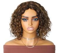 Pelucas afro rizadas cortas de 10 pulgadas for mujeres negras con flequillo, peluca completa de cabello humano Remy brasileño for uso diario Suave y Natural(Brown)