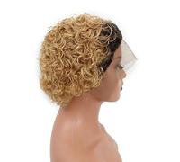 Pelucas afro rizadas cortas y rizadas de Pixie Peluca rizada corta de 6 pulgadas, peluca rizada corta de Pixie con frente de encaje HD 13x1 for mujeres negras Uso diario de cosplay en fiestas.(Gradien