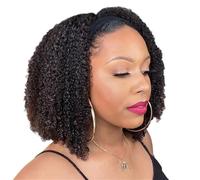Pelucas afro rizadas negras naturales con raya al medio, diadema de cabello humano for mujer, cabello rizado de grado sin pegamento para mujeres encantadoras(14inch)