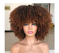 Pelucas afro rizadas para mujeres afroamericanas, pelucas cortas rizadas con flequillo, pelo afro rubio de 14 pulgadas, pelucas de fibra sintética