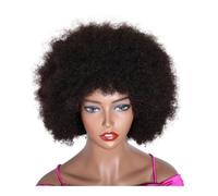 Pelucas afro rizadas sin cola cabello humano aspecto natural peluca marrón de los años 70 con flequillo