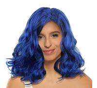 Pelucas Azules Onduladas Cortas,Peluca Rizada Azul, Peluca azul para disfraz de Halloween, de pelo resistente al calor, peluca de disfraz de fiesta de cosplay para uso diario Halloween Cosplay