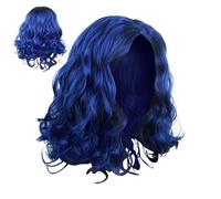 Pelucas Azules Onduladas Cortas,Peluca Rizada Azul - Peluca rizada corta para disfraz de Halloween - de pelo resistente al calor, peluca de disfraz de fiesta de cosplay para uso diario