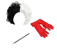 Pelucas Blancas y Negras Para Mujeres y Niñas, Disfraz de Cosplay Cruella De Vil, Pelucas de Pelo Ondulado Corto y Rizado, Fiesta de Halloween Elegante Princesa Accesorios de Vestir Deville