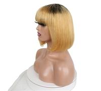 Pelucas Bob cortas con flequillo cabello humano peluca sin pegamento Wear and Go for mujeres sin encaje Wiglets(1b/27,8inch 150Density)