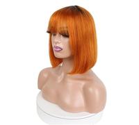 Pelucas Bob cortas con flequillo cabello humano peluca sin pegamento Wear and Go for mujeres sin encaje Wiglets(1b/350,8inch 180Density)