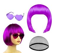 Pelucas Bob Cortas Para Mujer - Prendas De Cabeza De Neón Para Cosplay,Set de Peluca Bob y Gafas de Sol | Para Actuaciones En Escena Convenciones De Cómics De Disfraces Mascaradas Actores De Teatro