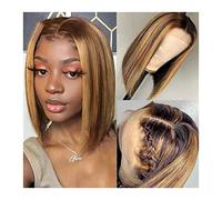 Pelucas Brasileño 13x1 resalte Short Bob Wigs 8-16 pulgadas Miel marrón transparente T Parte de encaje Frente Bob pelucas Pelucas de cabello humano for mujer Peluca de mujer (Color : HL4-27 13X1 T Pa