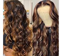 Pelucas Cabello humano Resalte Ombre T Parte Peluca delantera de encaje Onda rizada Pelucas de cabello Remy brasileño for mujeres negras Pre desplumado 8-34 pulgadas Peluca delantera de encaje de onda