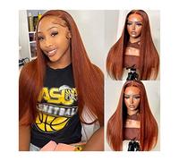 Pelucas Cabello Remy brasileño largo y recto naranja 13x4 HD pelucas con malla frontal cabello humano 180% marrón medio pelucas con malla frontal suiza for mujeres Peluca de mujer(Size:18inches)