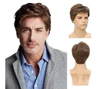 Peluca Marrón Para Hombre, Peluca Marrón De Aspecto Natural Con Flequillo, Peluca Marrón Corta Y Rizada Para Hombre, Con Raya Al Lado, Para Disfraces Diarios