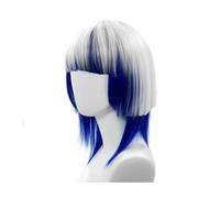 Pelucas Coloridas Para Mujer Kawaii BoBo Lolita Cosplay Peluca Con Flequillo Cabello Sintético En Capas Irregulares Naturales Para Fiesta De Halloween (Azul-Blanco)