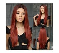 pelucas con flequillo prolijo para mujeres 24 pulgadas / 60 cm Largo Rojo Marrón Recto Pelucas sintéticas Borgoña Pelo Cosplay Peluca Parte media for mujeres Afro Natural Fiesta diaria Resistente al c