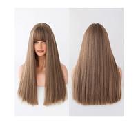 pelucas con flequillo prolijo para mujeres Cabello sintético for niña Cosplay y uso diario Peluca rubia de 23 "con flequillo for mujer larga recta ondulado rizado(Light Brown)
