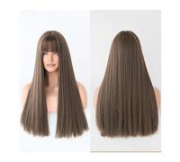 pelucas con flequillo prolijo para mujeres Cabello sintético for niña Cosplay y uso diario Peluca rubia de 23 "con flequillo for mujer larga recta ondulado rizado(Bruin)