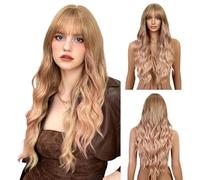 pelucas con flequillo prolijo para mujeres Flequillo, ondas grandes, peluca de pelo largo y rizado, cubierta completa for la cabeza, naturalmente esponjosa ondulado rizado(G)