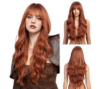 pelucas con flequillo prolijo para mujeres Flequillo, ondas grandes, peluca de pelo largo y rizado, cubierta completa for la cabeza, naturalmente esponjosa ondulado rizado(E)