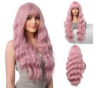 pelucas con flequillo prolijo para mujeres Flequillo, ondas grandes, peluca de pelo largo y rizado, cubierta completa for la cabeza, naturalmente esponjosa ondulado rizado(A)