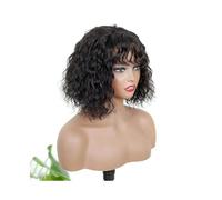 pelucas con flequillo prolijo para mujeres Peluca de ondas al agua con flequillo, aspecto de cabello humano, flequillo, longitud media 180%, rizada ondulado rizado(14inches)