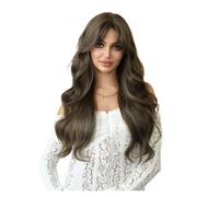 pelucas con flequillo prolijo para mujeres Peluca de pelo largo y rizado con ondas grandes esponjosas naturales for mujer, conjunto cabeza completa for uso diario ondulado rizado