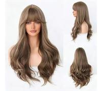 pelucas con flequillo prolijo para mujeres Peluca Femenina De Pelo Largo Con Flequillo Negro, Ondas Grandes, Transpirabilidad Natural, Esponjosa ondulado rizado(B)