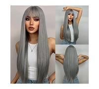 pelucas con flequillo prolijo para mujeres Peluca recta azul larga con flequillo Pelucas sintéticas resistentes al calor for mujeres Uso diario ondulado rizado