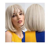 pelucas con flequillo prolijo para mujeres Pelucas de platino for mujeres blancas Pelucas de Bob corto con flequillo Pelo sintético de aspecto natural ondulado rizado
