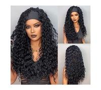 pelucas con flequillo prolijo para mujeres Pelucas sintéticas con diadema rizada, peluca con diadema larga negra Natural for mujer, pelo bohemio con ondas de agua profunda for mujeres negras, pelo fal