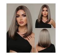 pelucas con flequillo prolijo para mujeres Pelucas sintéticas largas y rectas for mujer, peluca con reflejos de platino marrón degradado con raíces oscuras, pelo resistente al calor for Cosplay ondula