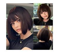 pelucas con flequillo prolijo para mujeres Pelucas sintéticas rectas cortas y negras marrones con flequillo for mujer, pelucas de pelo Bob for Cosplay diario, fibra Natural resistente al calor ondulad