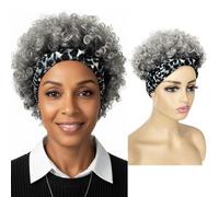 Pelucas cortas afro rizadas con diademas adjuntas para mujeres negras, peluca sintética afro abombada con cordón para la cabeza, peinados para mujeres negras