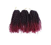 Pelucas cortas de 8 pulgadas, 3 mechones de cabello rizado de ganchillo for mujeres negras, peluca trenzada rizada Easy Installation and Removal(Wine red)