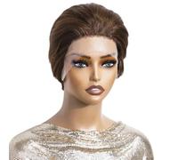 Pelucas cortas de pelo humano con frente de encaje Bob 13x1 corte Pixie for mujeres pelucas sin pegamento de pelo brasileño Remy(Brown)