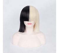 Pelucas cortas de pelo Ombre para mujeres peluca SIA recta Cosplay pelucas Bob negras y rubias con flequillo pelo sintético falso A