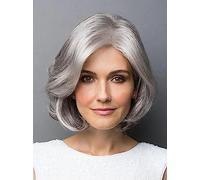 Pelucas Cortas Gris Bob para Mujeres Lace Front Plata Grejhy Pelucas SintéticasDe Aspecto Natural Pelucas Cortas Pelo Gris para Mujeres Blancas 10inch