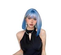 Pelucas cortas Ombre blancas azules de 12 pulgadas,Pelo recto Bob for mujeres con flequillo,Sintético for uso diario