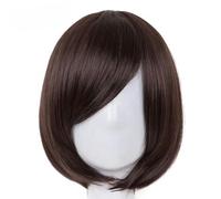 Pelucas cortas onduladas con flequillo oblicuo, color morado, rojo, azul, naranja, y negro, pelo sintético, resistente al calor, para mujer, color marrón, 12 PULGADAS