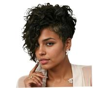 Pelucas cortas para mujeres negras, pelucas cortas de aspecto natural con flequillo lateral, vello negro de seda de alta temperatura transpirable