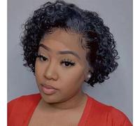 Pelucas cortas Pixie para mujeres negras, peluca corta y rizada, peluca negra Pixie rizos cortos 6 pulgadas, peluca cabello humano de encaje 13x1, uso diario for fiestas y cosplay.