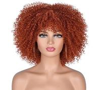 Pelucas cortas rizadas de 25,4 cm para mujeres negras, peluca rizada tipo afro con flequillo, peluca completa de fibra sintética A