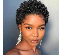 Pelucas cortas rizadas y afro para mujeres, cabello humano malayo con una densidad del 180%, pelucas hechas a máquina sin pegamento, 4 pulgadas, 180%, n.º 1B