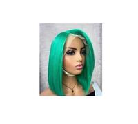 Pelucas cortas sin pegamento, 13x4, transparentes, con encaje frontal, cabello humano, corte bob, for mujeres negras, cabello liso.(Mint Green,8inch)