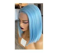 Pelucas Cortas Sin Pegamento, 13x4, Transparentes, Con Encaje Frontal, Cabello Humano, Corte Bob, For Mujeres Negras, Cabello Liso. Adorno de pelo para mujer(Light Blue,10inch)